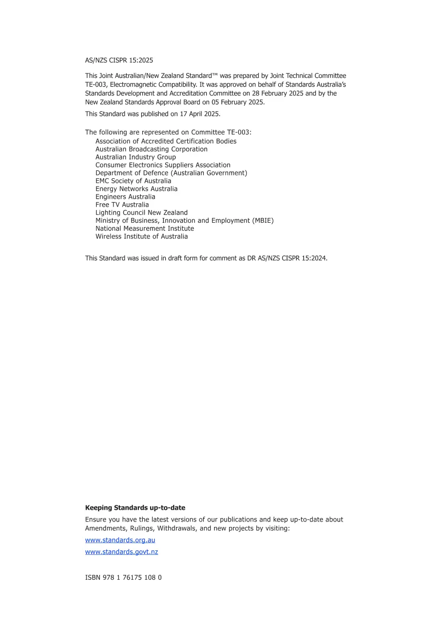 AS/NZS CISPR 15:2025 pdf