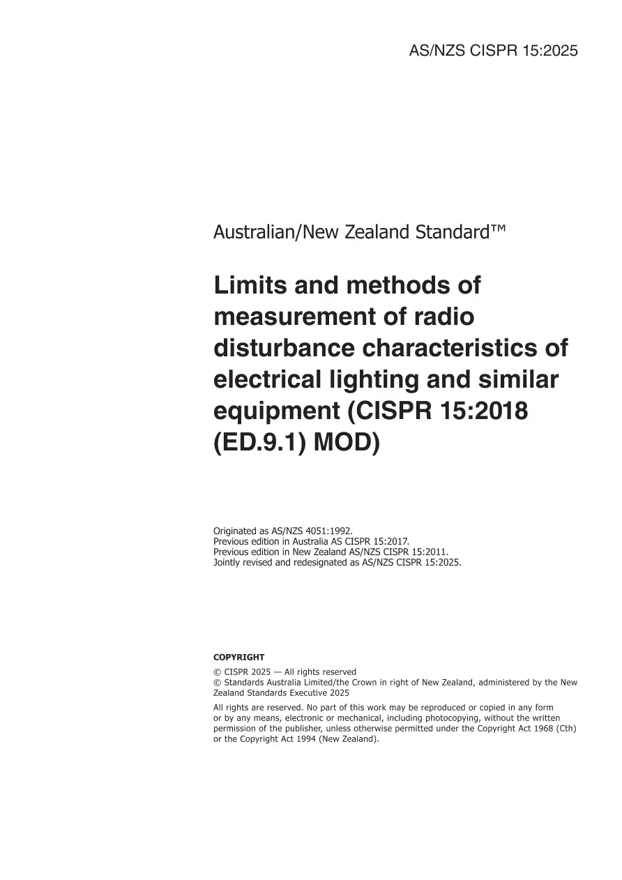 AS/NZS CISPR 15:2025 pdf