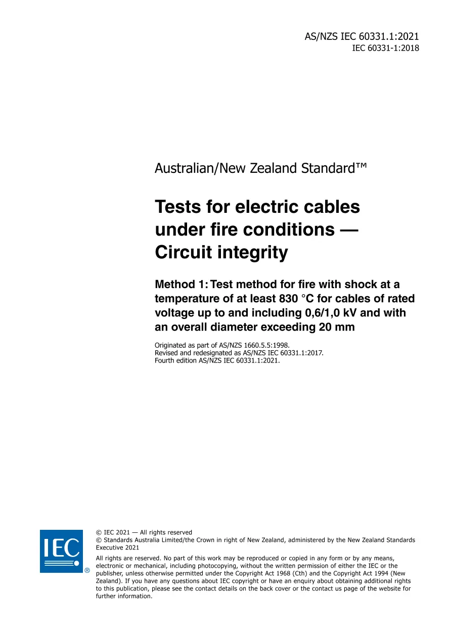 AS/NZS IEC 60331.1:2021 pdf