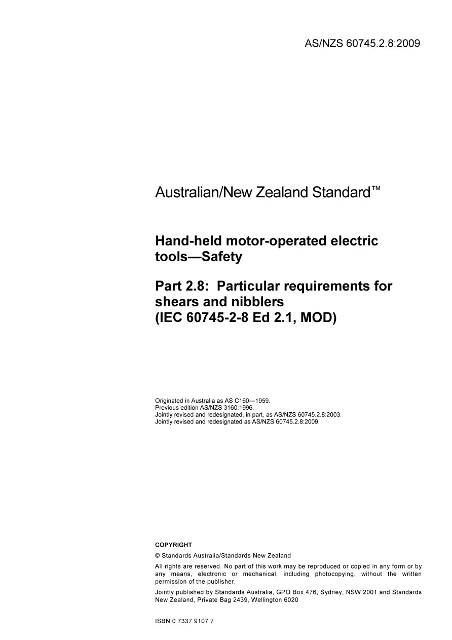 AS/NZS 60745.2.8:2009 pdf