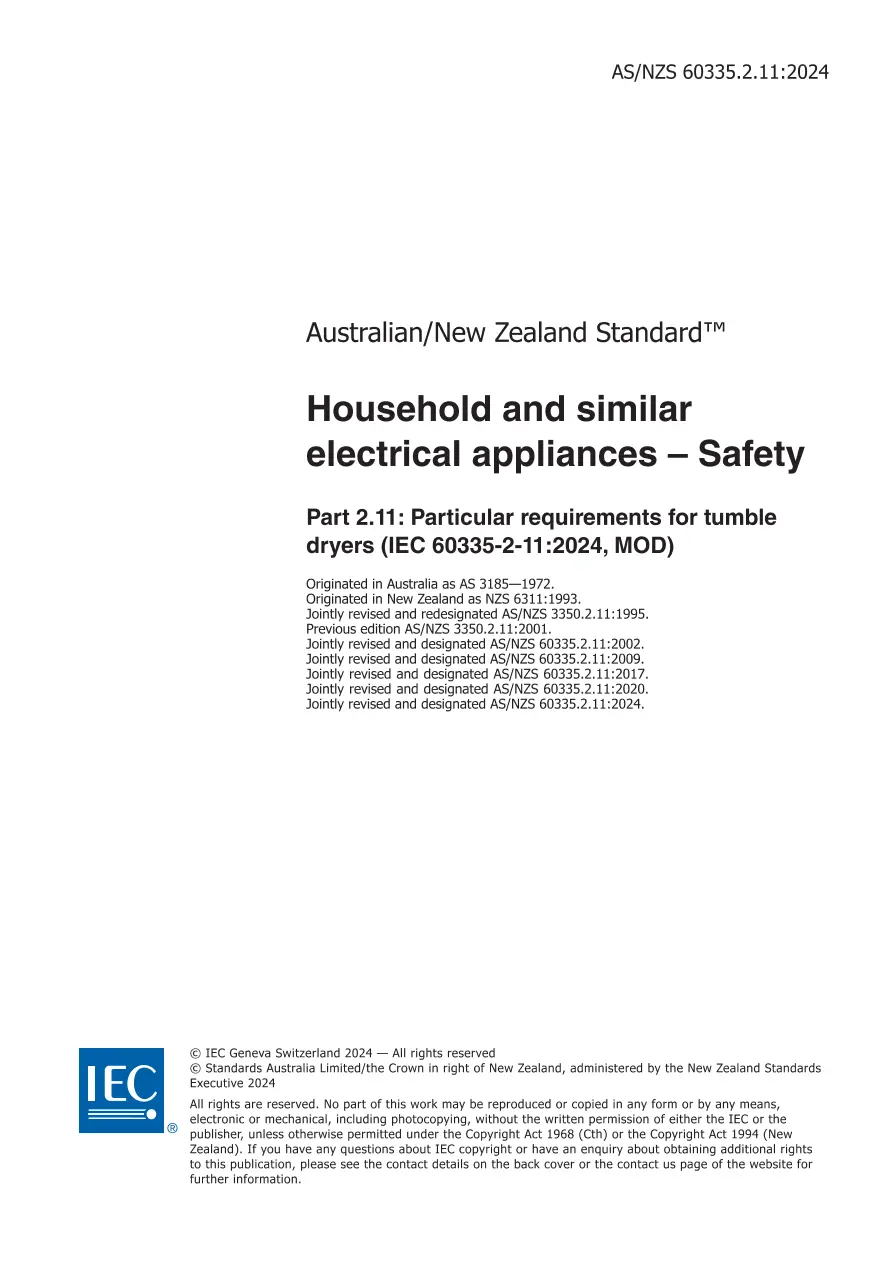 AS/NZS 60335.2.11:2024 pdf