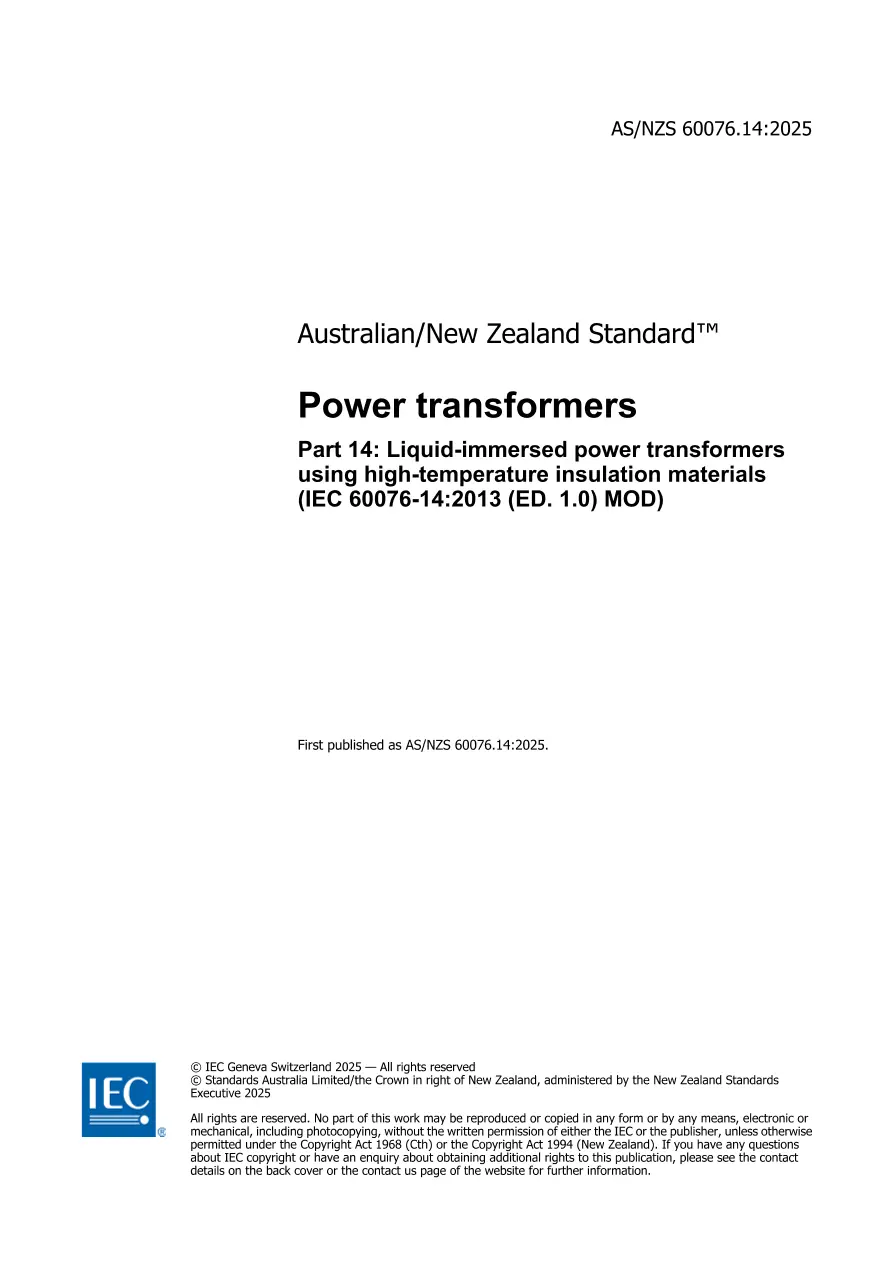 AS/NZS 60076.14:2025 pdf